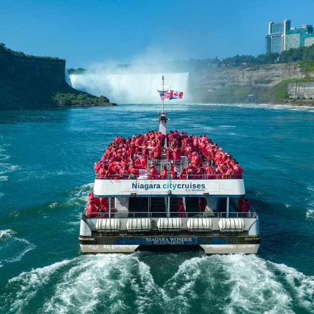 The Hornblower boat heading towards the falls
